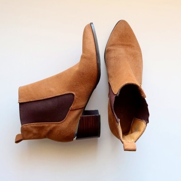 Nine West Brown Suede Almond Toe Block Heel Chelsea Ankle Boots / Booties 7.5 - Picture 12 of 15